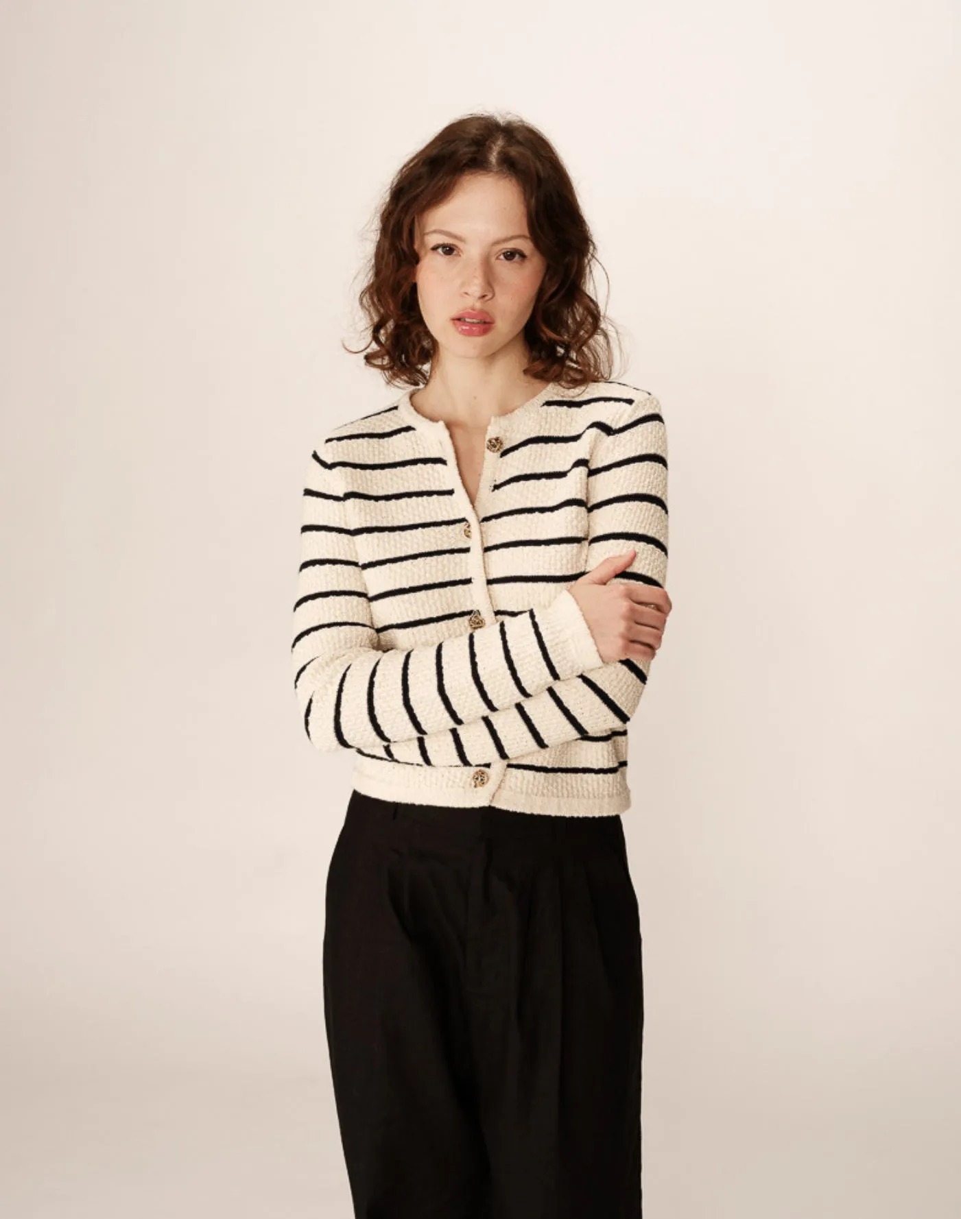 Paca Beige Striped Cardigan