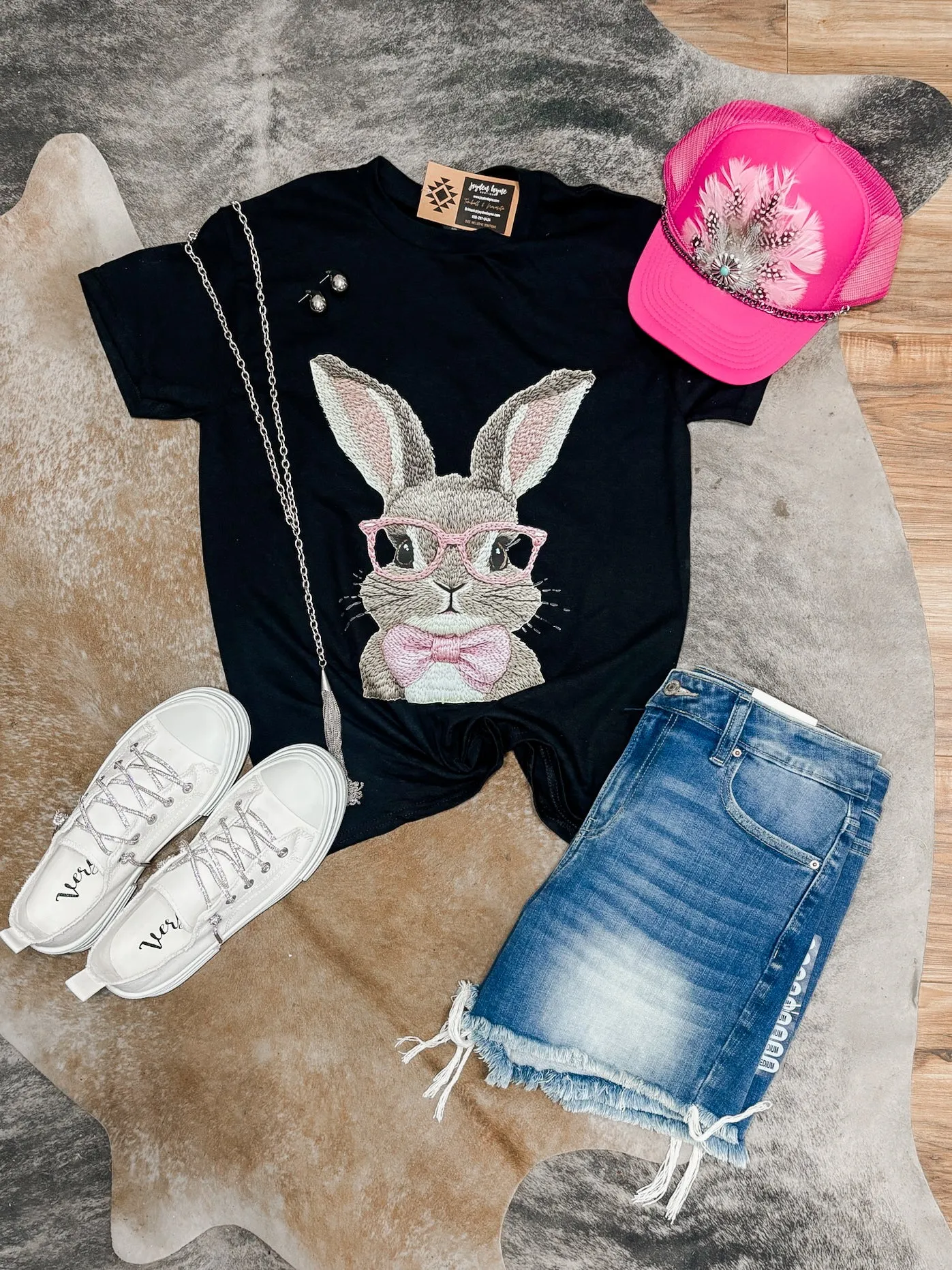 Pink Bow Tie Bunny Graphic Tee