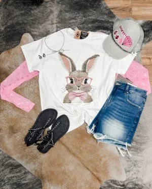 Pink Bow Tie Bunny Graphic Tee