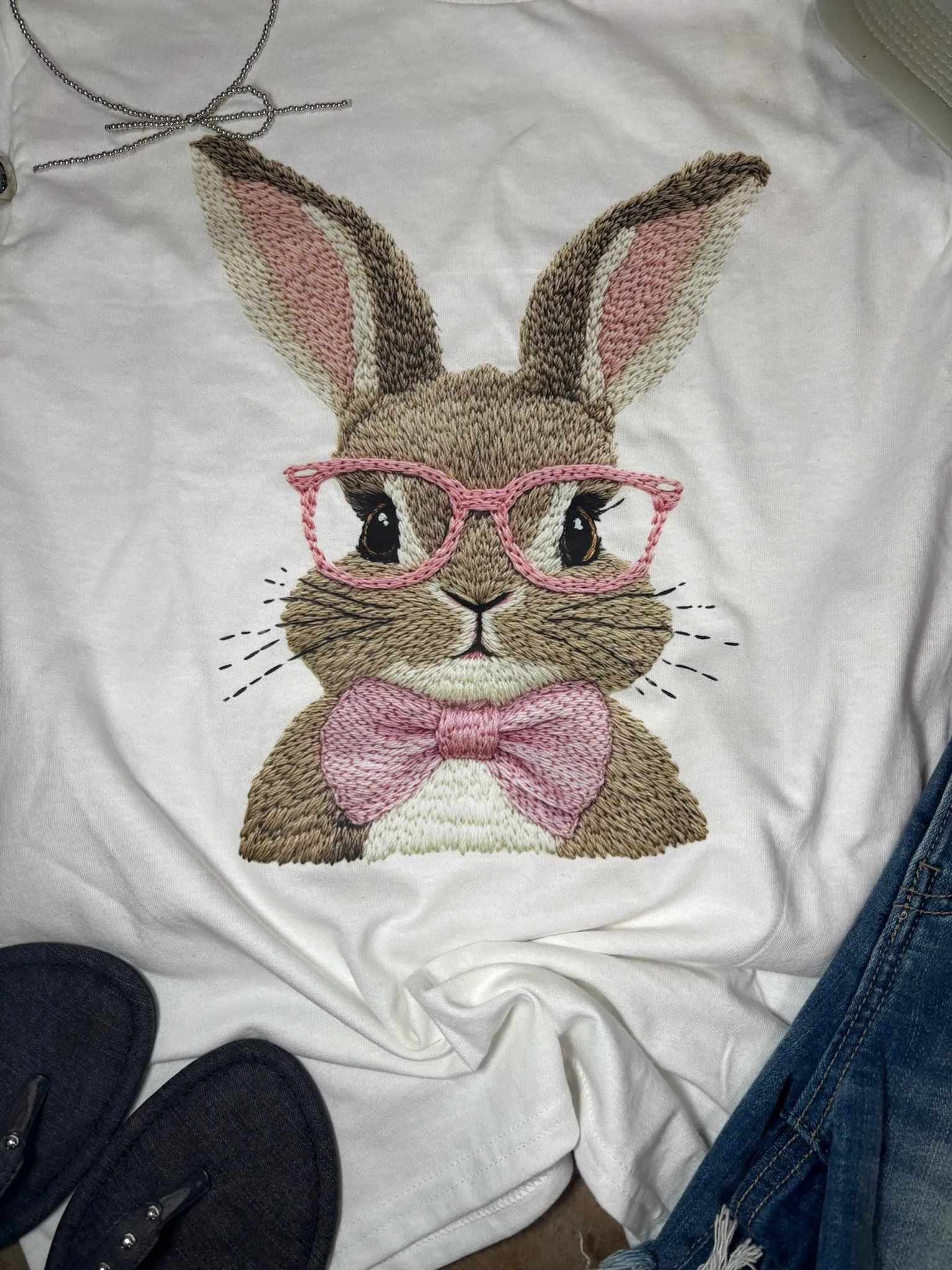 Pink Bow Tie Bunny Graphic Tee