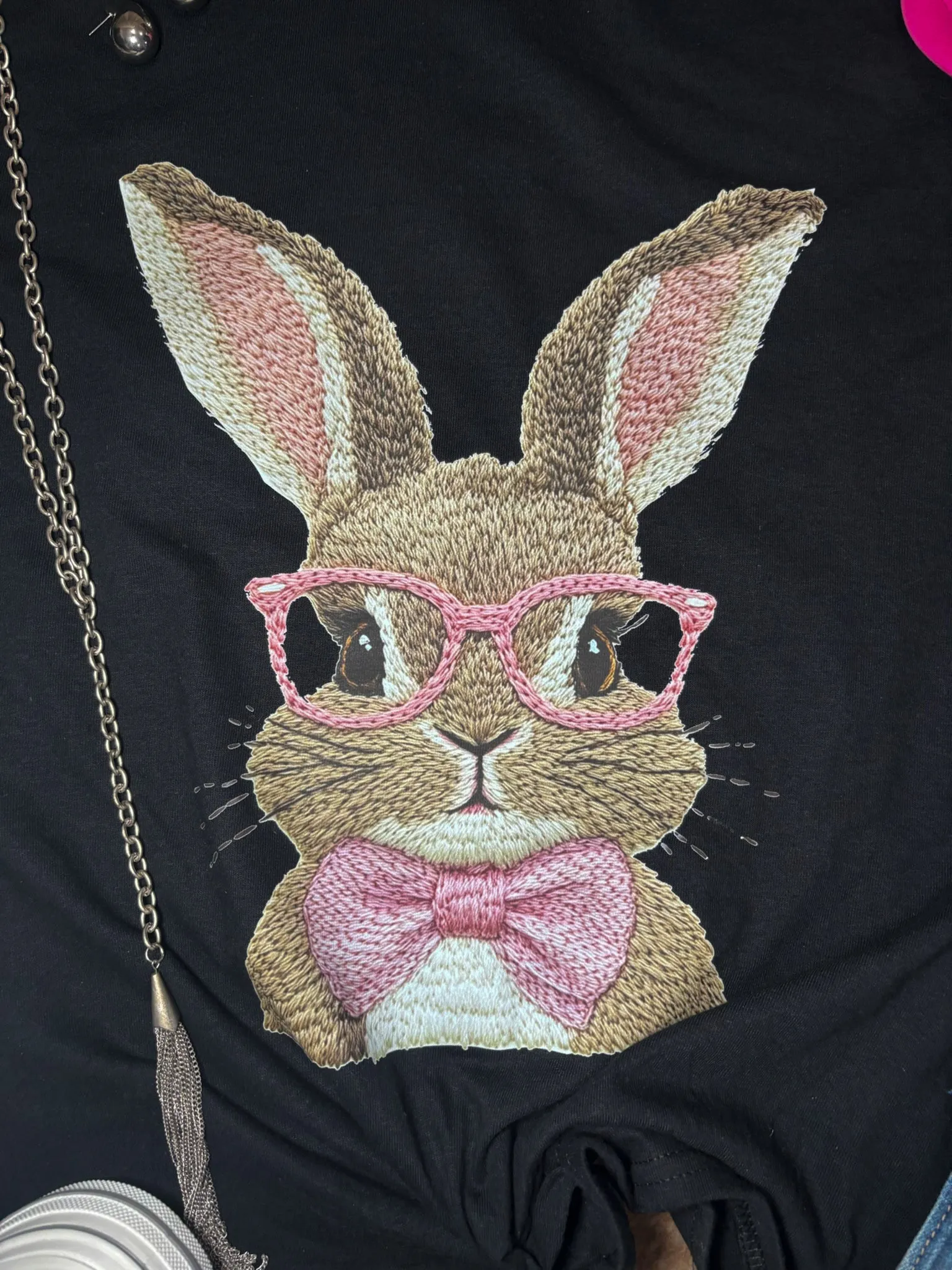 Pink Bow Tie Bunny Graphic Tee