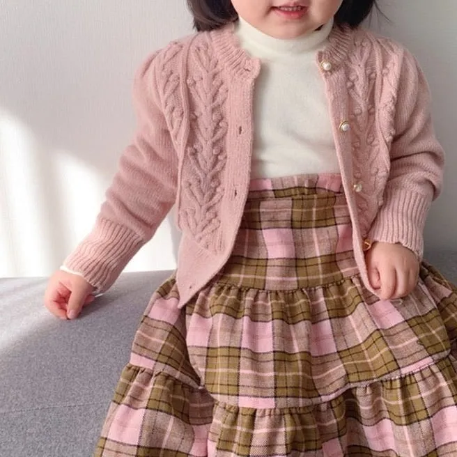 Pink knit pearls cardigan