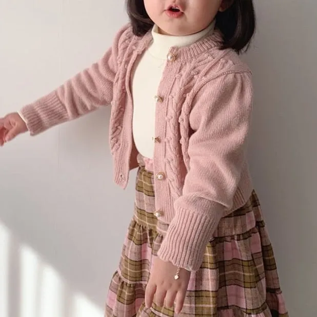 Pink knit pearls cardigan