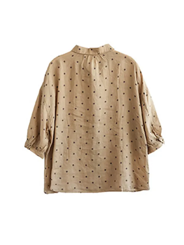 Polka-Dot Half Sleeves Loose Lapel Blouses&shirts Tops