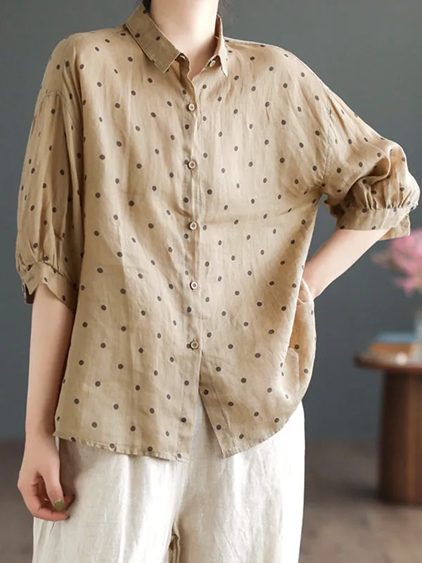 Polka-Dot Half Sleeves Loose Lapel Blouses&shirts Tops