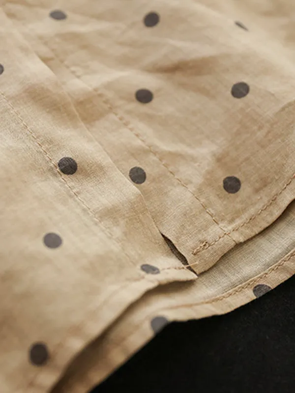Polka-Dot Half Sleeves Loose Lapel Blouses&shirts Tops