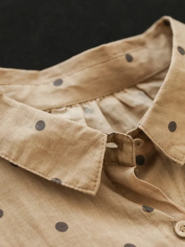 Polka-Dot Half Sleeves Loose Lapel Blouses&shirts Tops