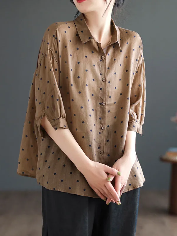 Polka-Dot Half Sleeves Loose Lapel Blouses&shirts Tops