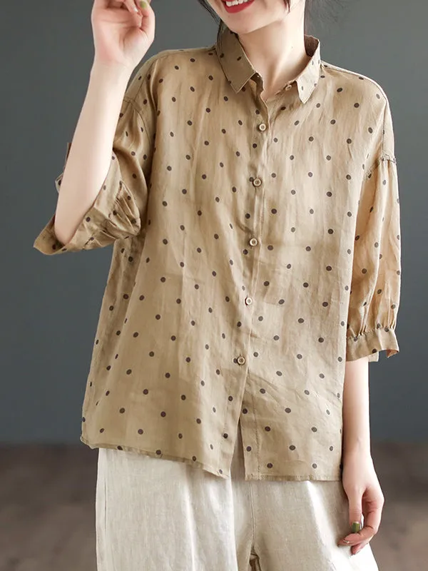Polka-Dot Half Sleeves Loose Lapel Blouses&shirts Tops