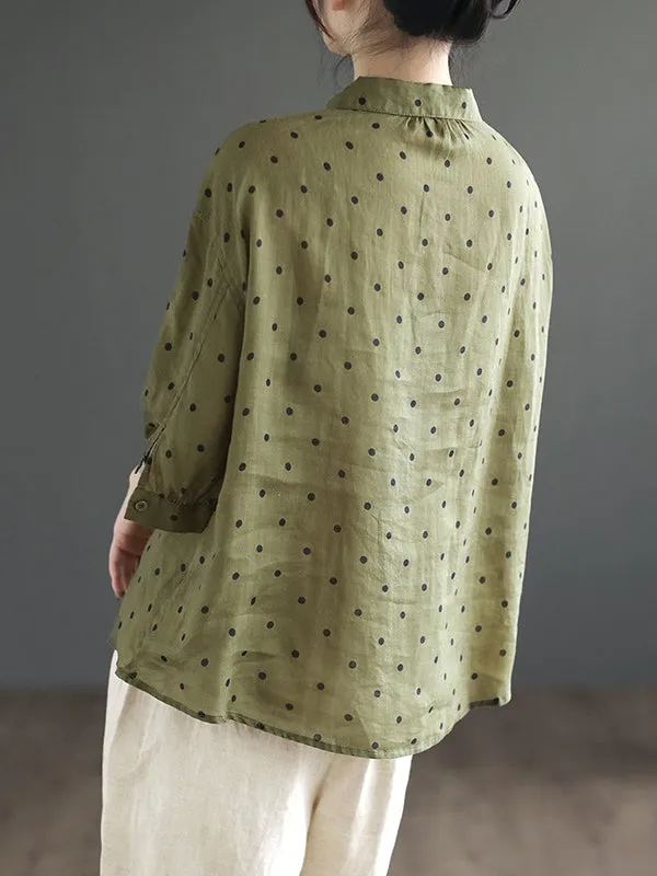 Polka-Dot Half Sleeves Loose Lapel Blouses&shirts Tops