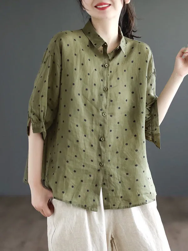 Polka-Dot Half Sleeves Loose Lapel Blouses&shirts Tops
