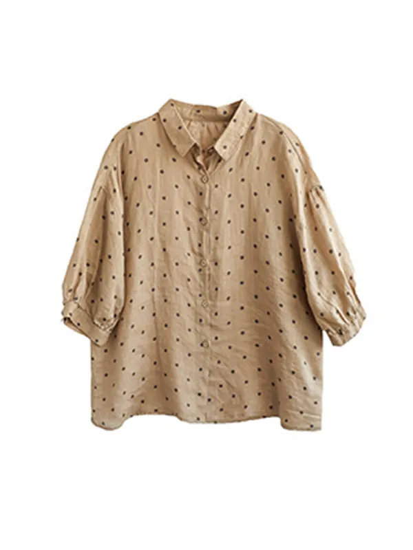 Polka-Dot Half Sleeves Loose Lapel Blouses&shirts Tops