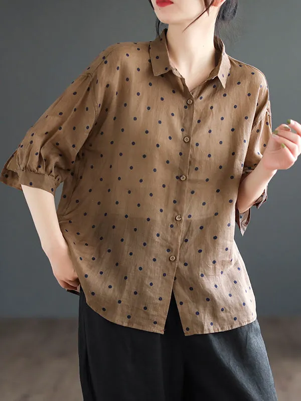 Polka-Dot Half Sleeves Loose Lapel Blouses&shirts Tops