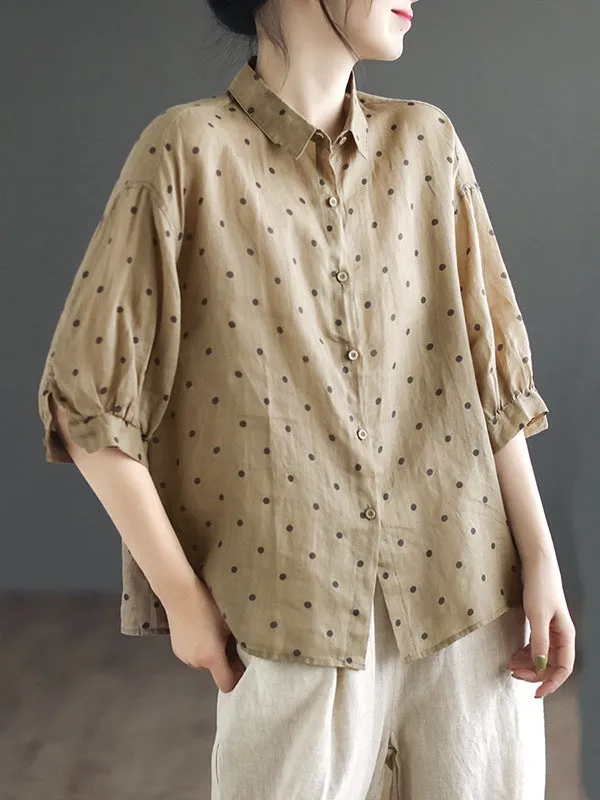 Polka-Dot Half Sleeves Loose Lapel Blouses&shirts Tops