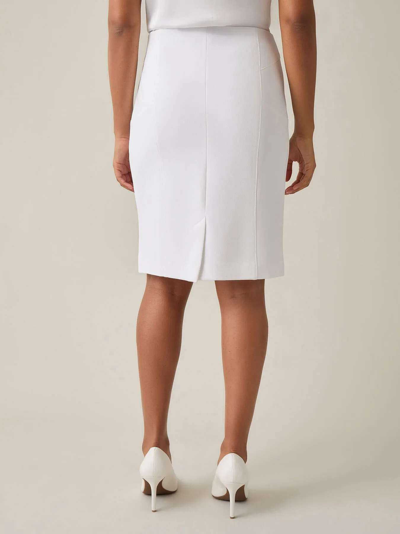 Pull-On Knee-Length Skirt, White