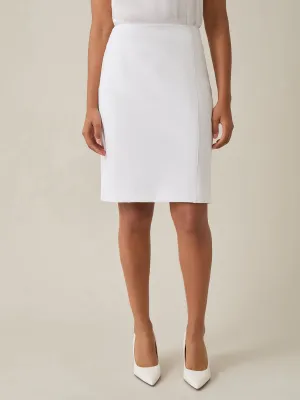 Pull-On Knee-Length Skirt, White