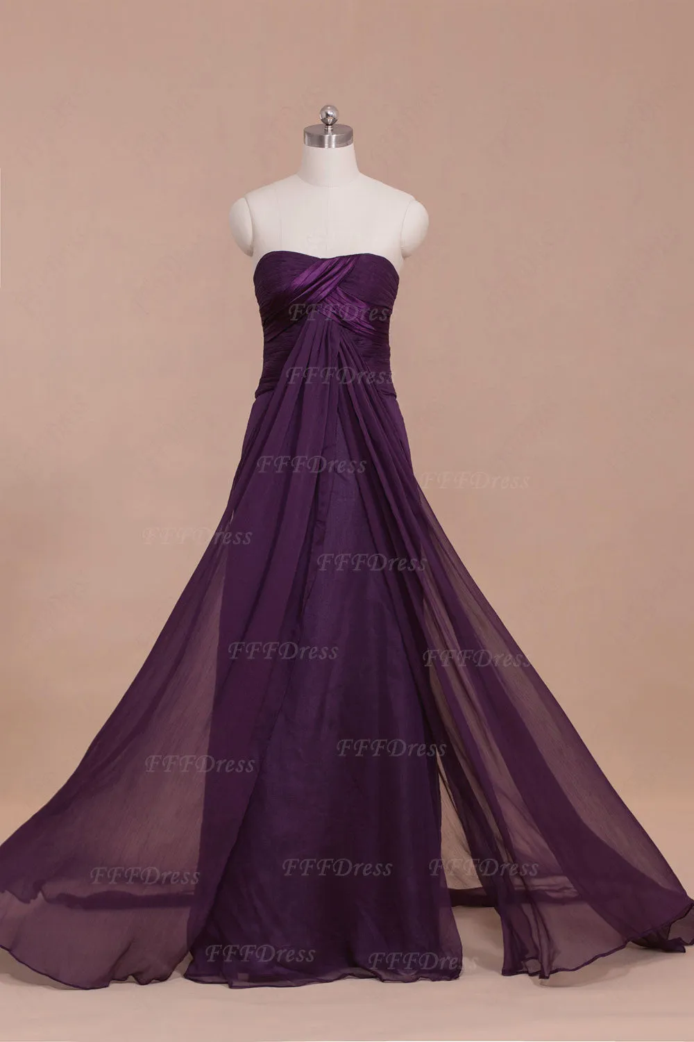 Purple Strapless Flowy Long Prom Dresses