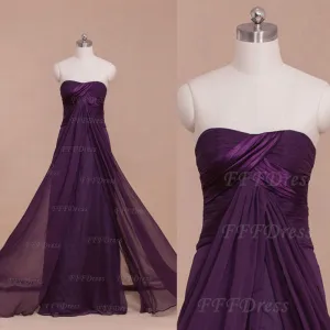 Purple Strapless Flowy Long Prom Dresses