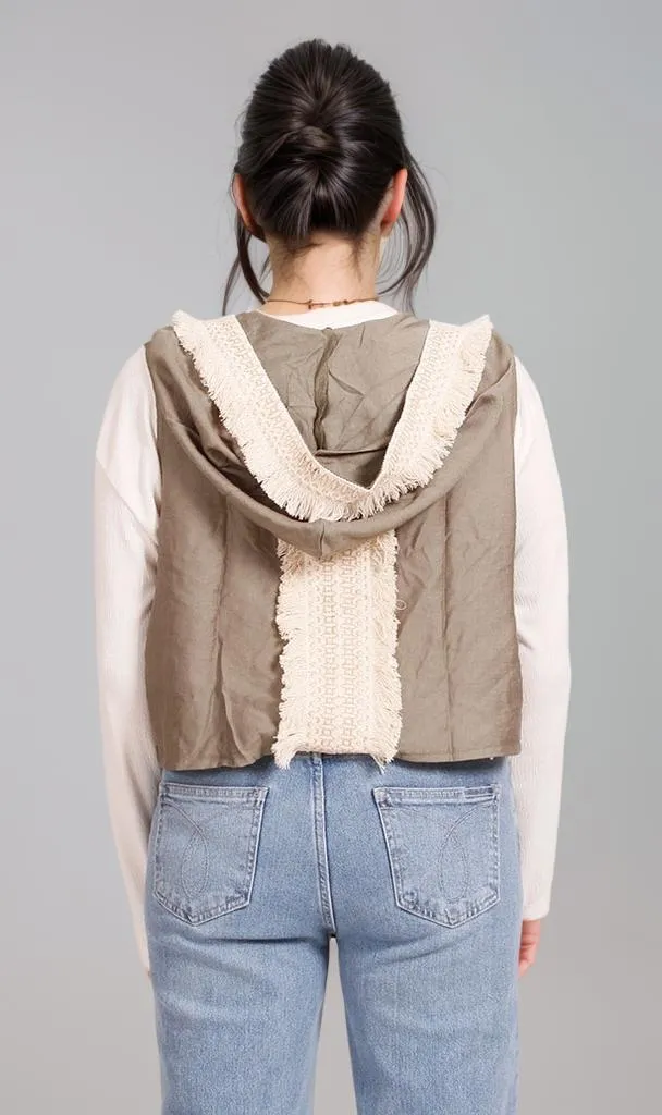 R204593 - Linen Patchwork Vest - Beige & White