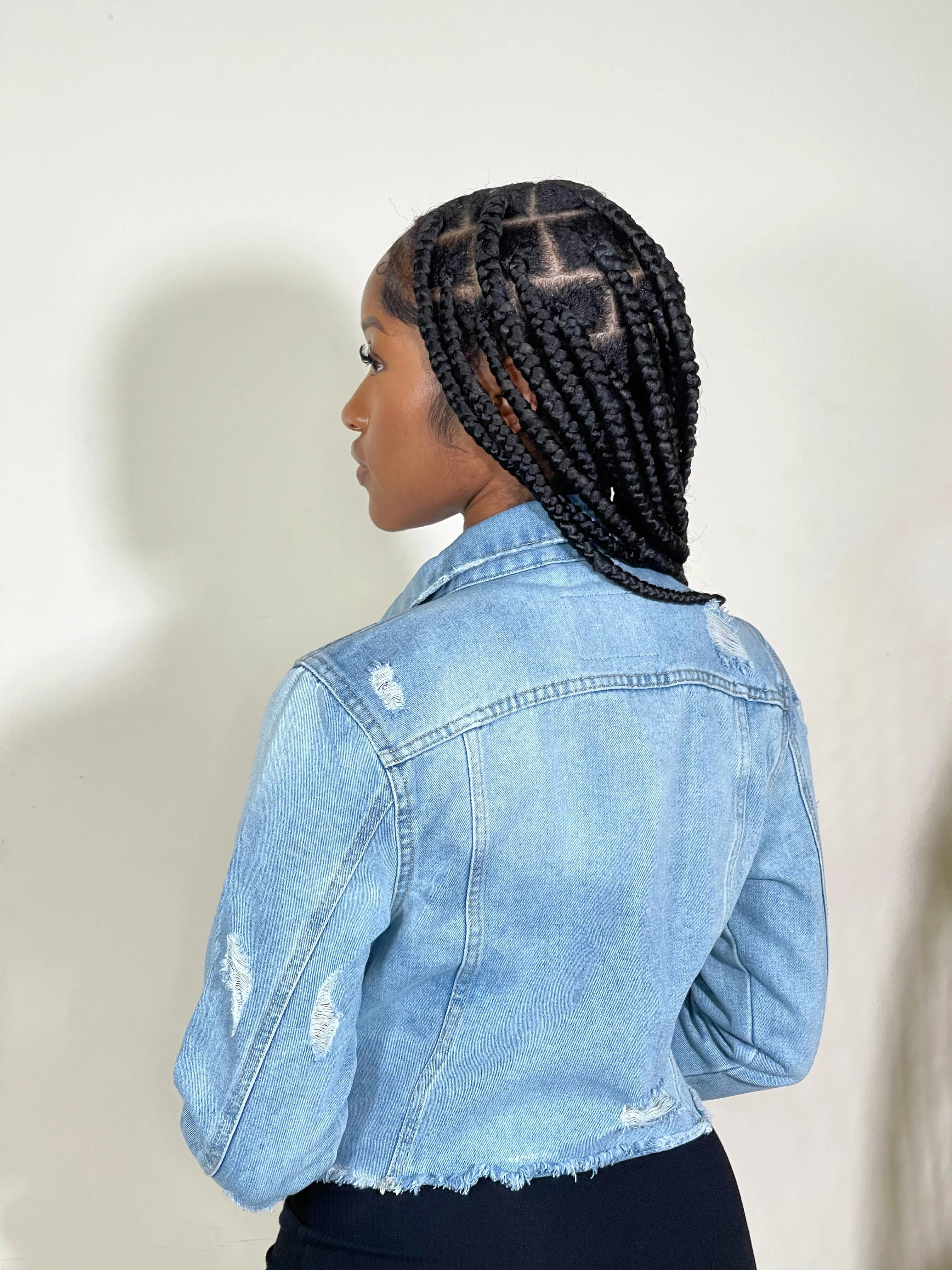 Reese Crop Destructed Denim Jacket-Light Blue(RESTOCKED)