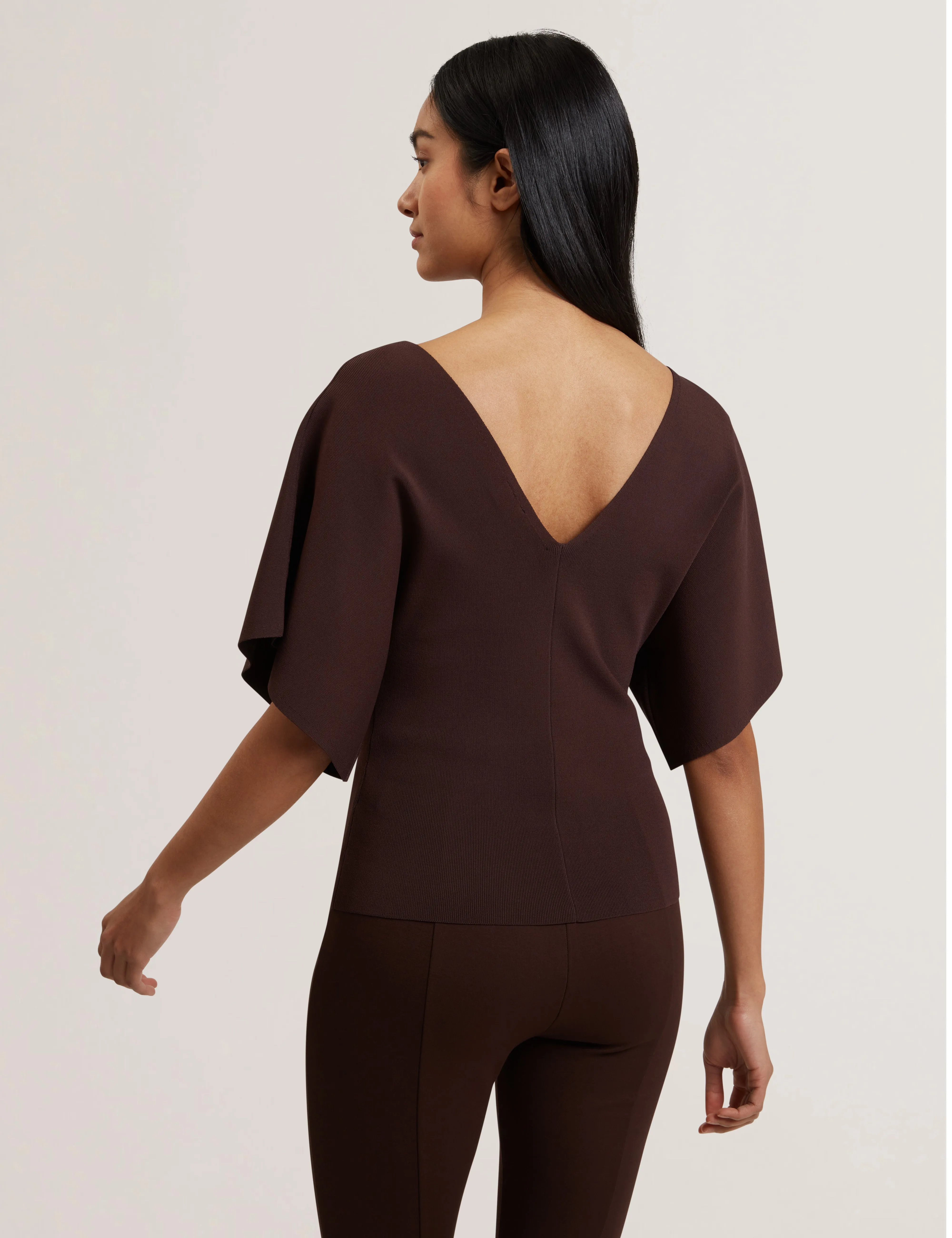 Reginah V-Neck Knitted Top Dk-Brown