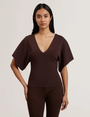 Reginah V-Neck Knitted Top Dk-Brown