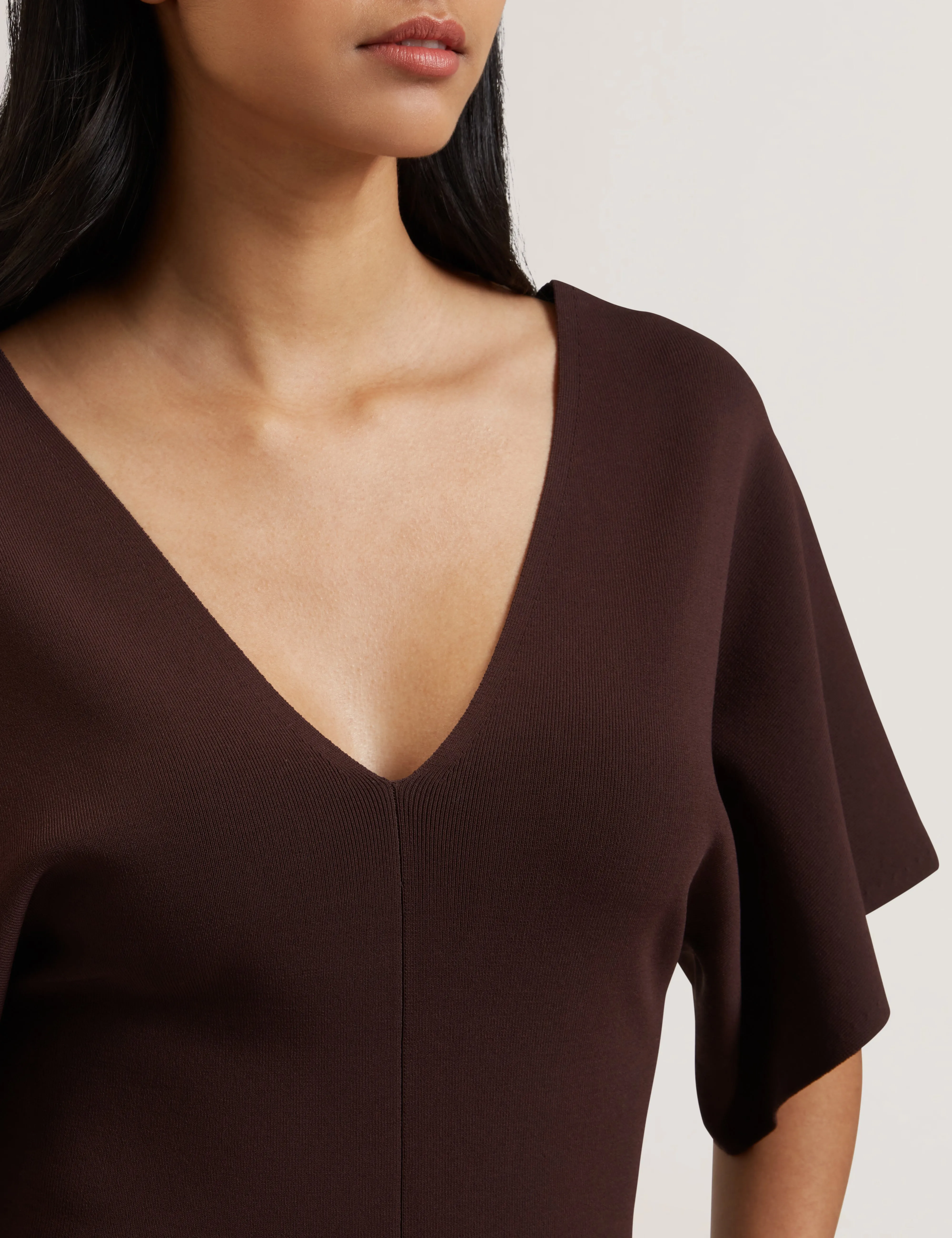 Reginah V-Neck Knitted Top Dk-Brown