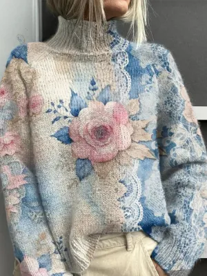 Rose - Lace knit turtleneck sweater