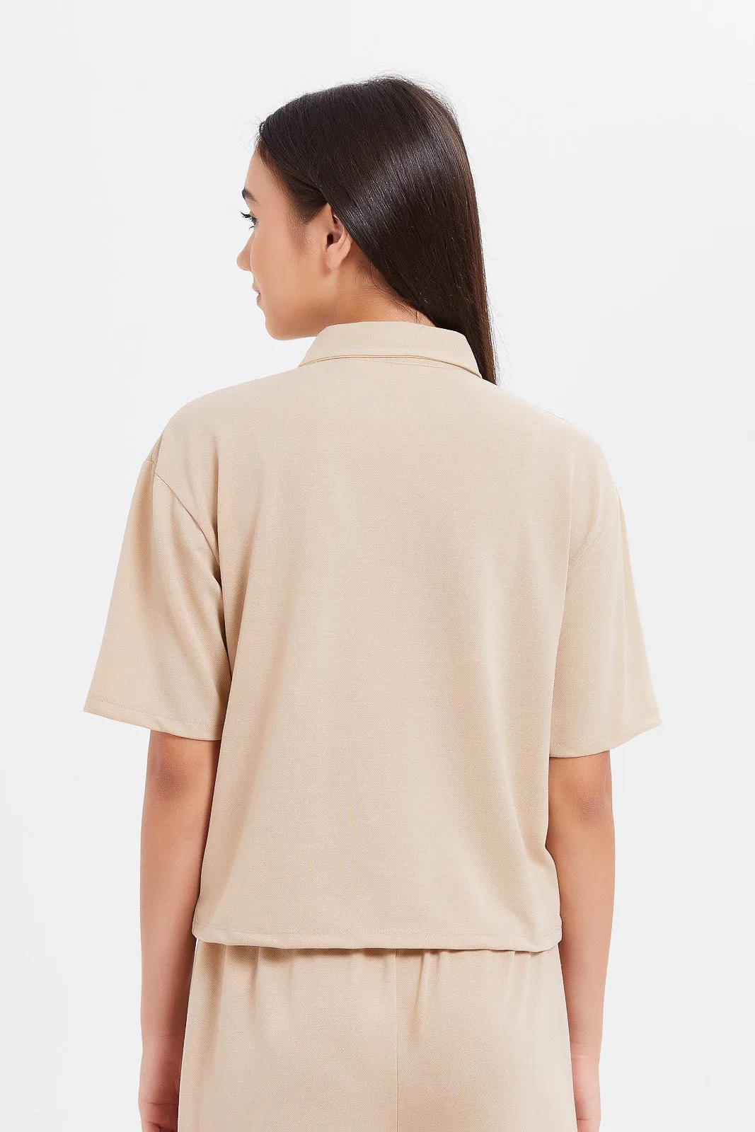 Senior Girls Beige Polo Front Placket Shirt
