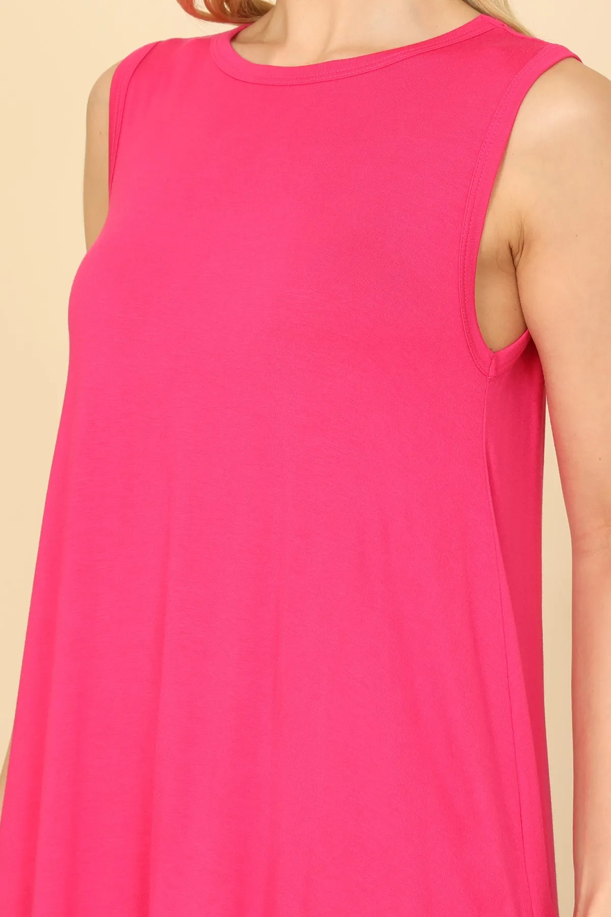 SLEEVELESS SIDE POCKET FLOWY HEM SOLID DRESS