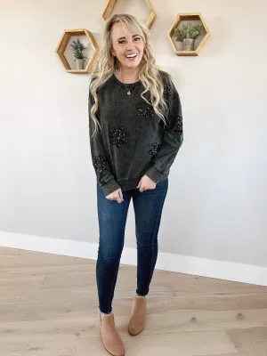 Snowflake Long Sleeve Top in Black