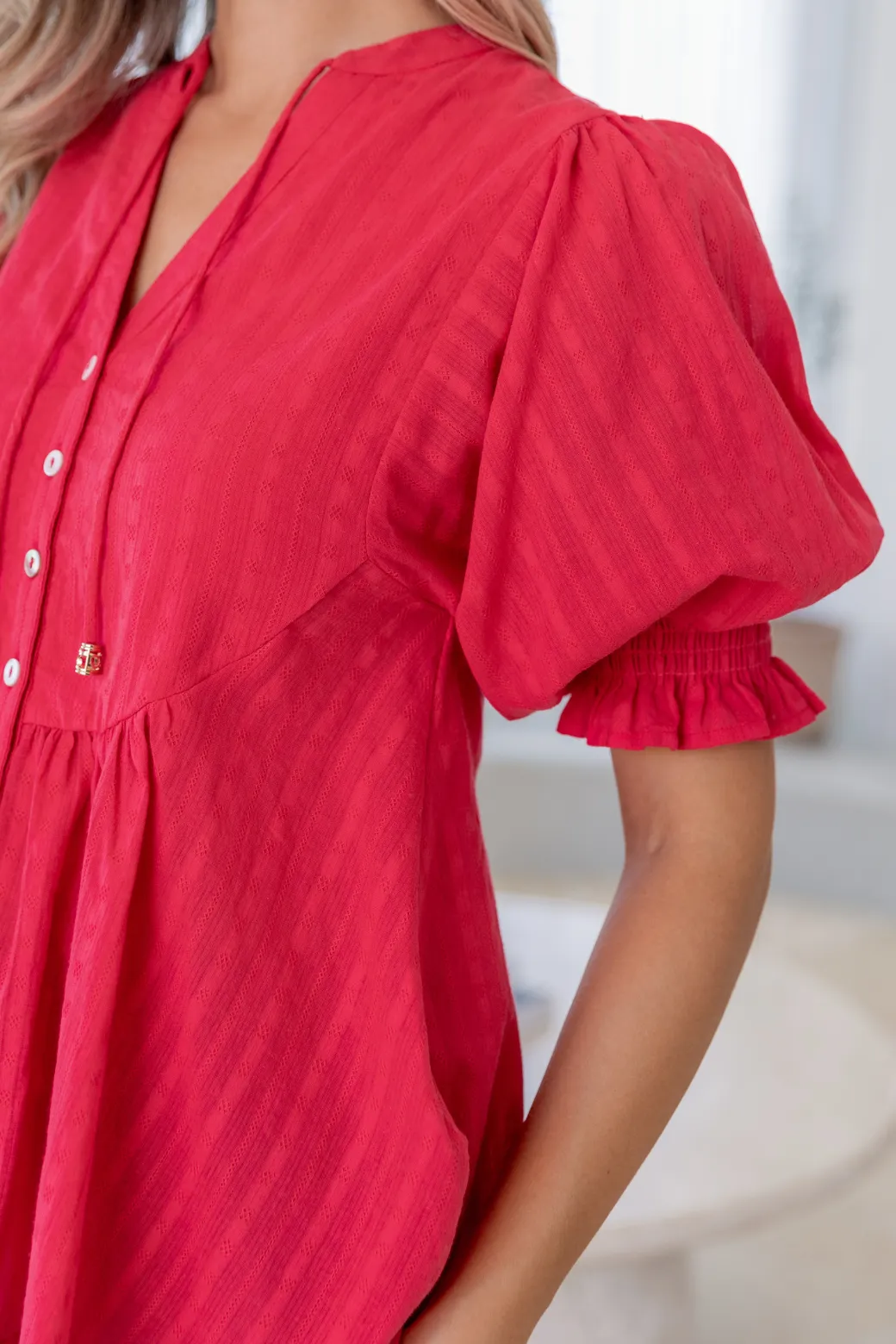Susie Puff Sleeve Top Red