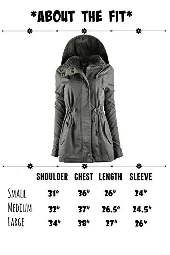 TL Women's Militray Anorak Parka Hoodie jackets with Drawstring OLIVE SMALL
