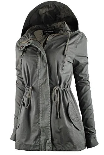 TL Women's Militray Anorak Parka Hoodie jackets with Drawstring OLIVE SMALL