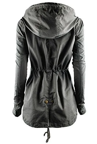 TL Women's Militray Anorak Parka Hoodie jackets with Drawstring OLIVE SMALL