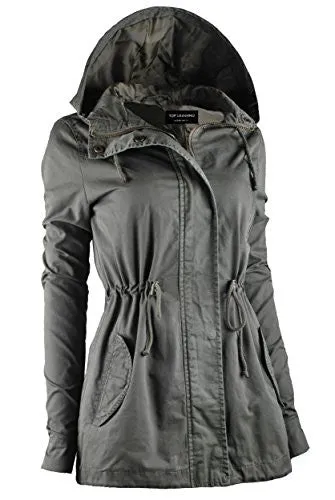 TL Women's Militray Anorak Parka Hoodie jackets with Drawstring OLIVE SMALL