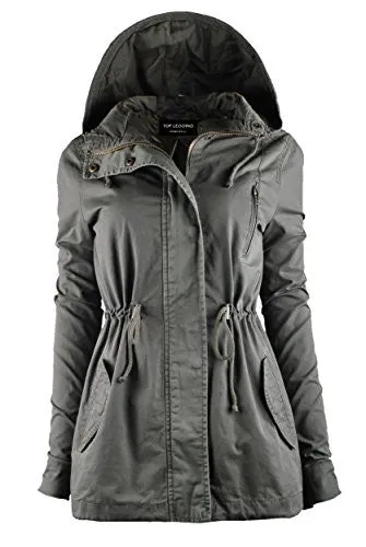 TL Women's Militray Anorak Parka Hoodie jackets with Drawstring OLIVE SMALL