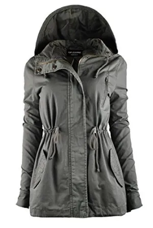 TL Women's Militray Anorak Parka Hoodie jackets with Drawstring OLIVE SMALL