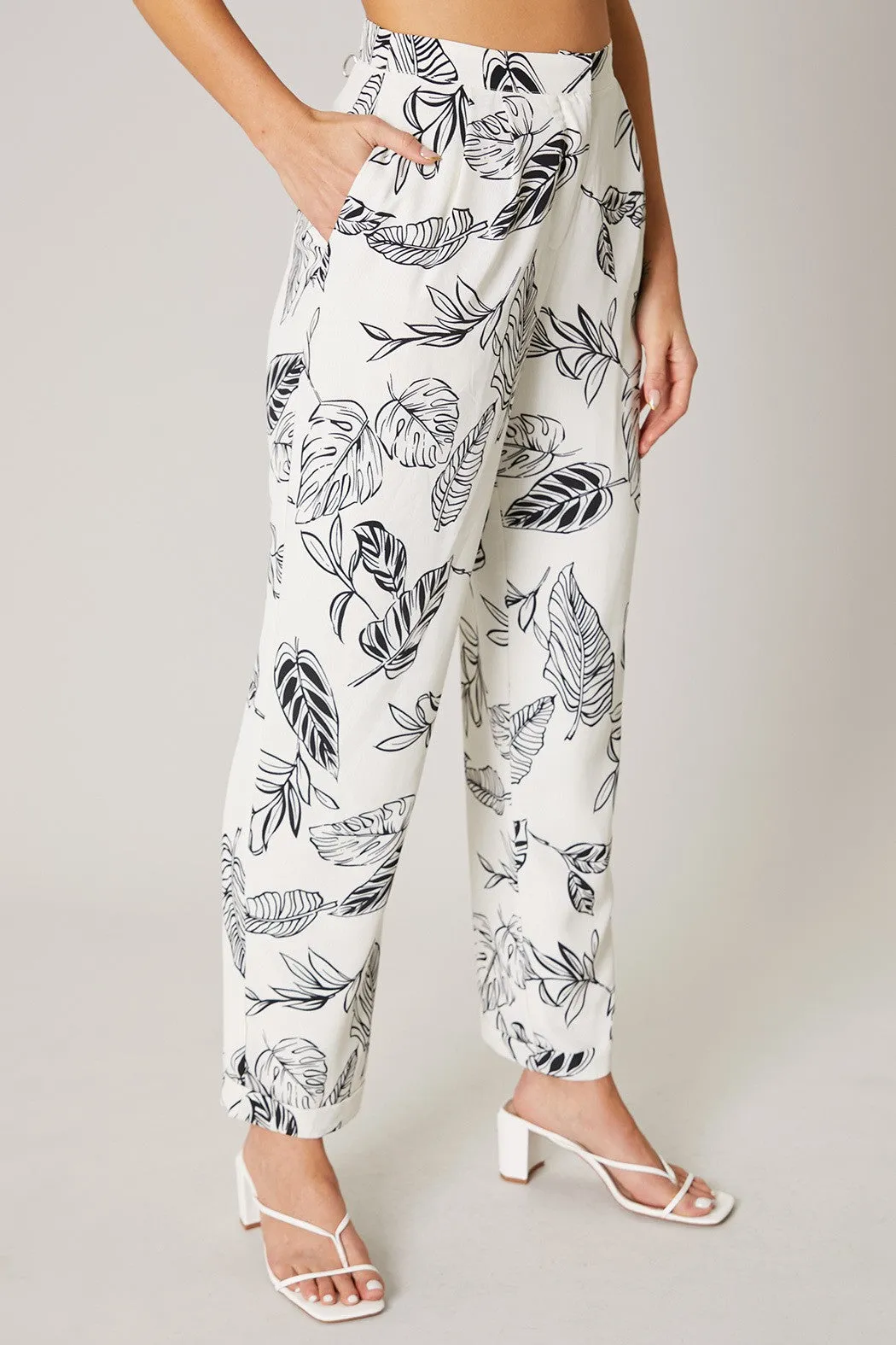 TROPICAL PRINT TROUSER PANT - WHITE/BLACK