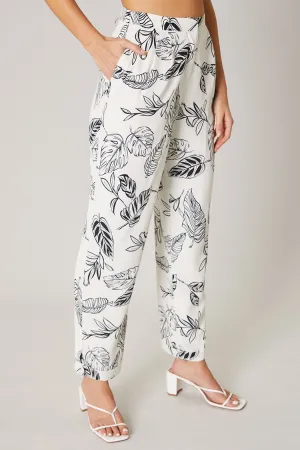 TROPICAL PRINT TROUSER PANT - WHITE/BLACK