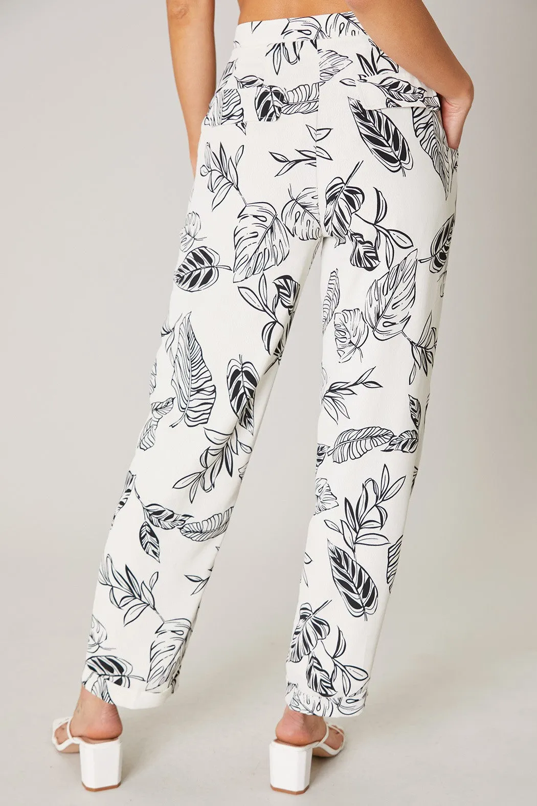 TROPICAL PRINT TROUSER PANT - WHITE/BLACK