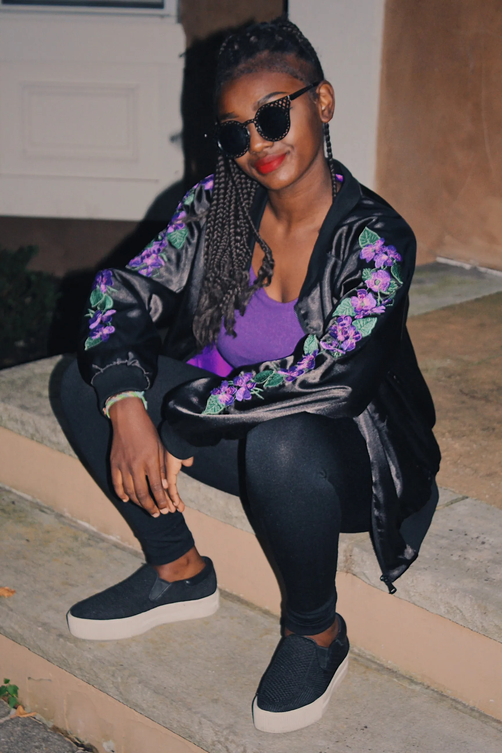 Violet Embroidered Reversible Bomber Jacket