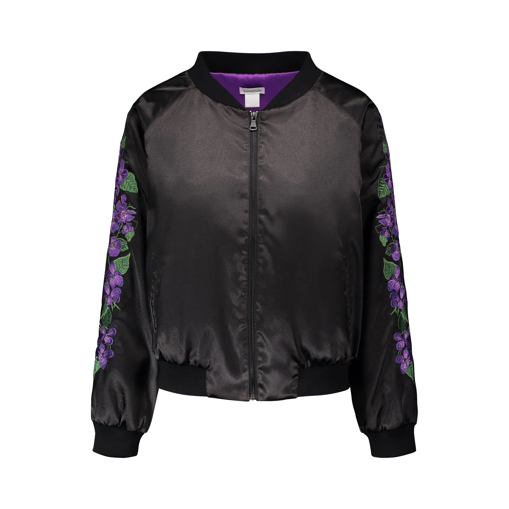 Violet Embroidered Reversible Bomber Jacket