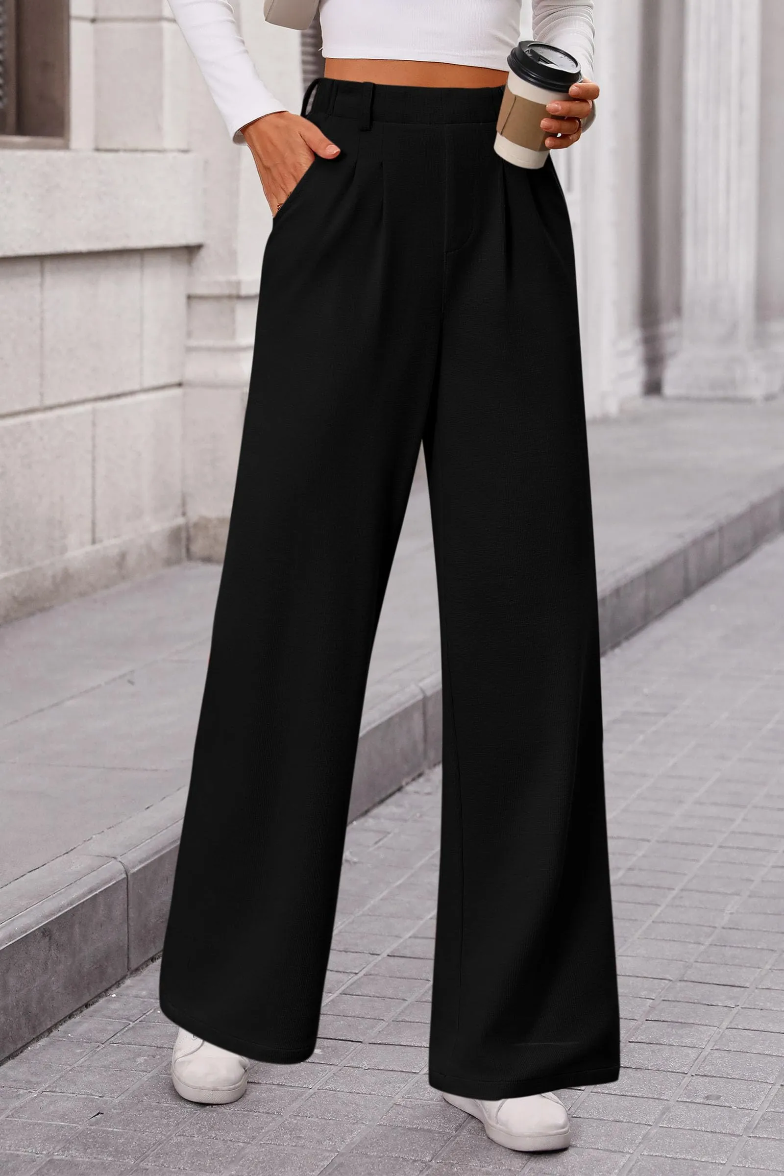 Wide Leg Casual High Elastic Waisted Work Office Palazzo Pants