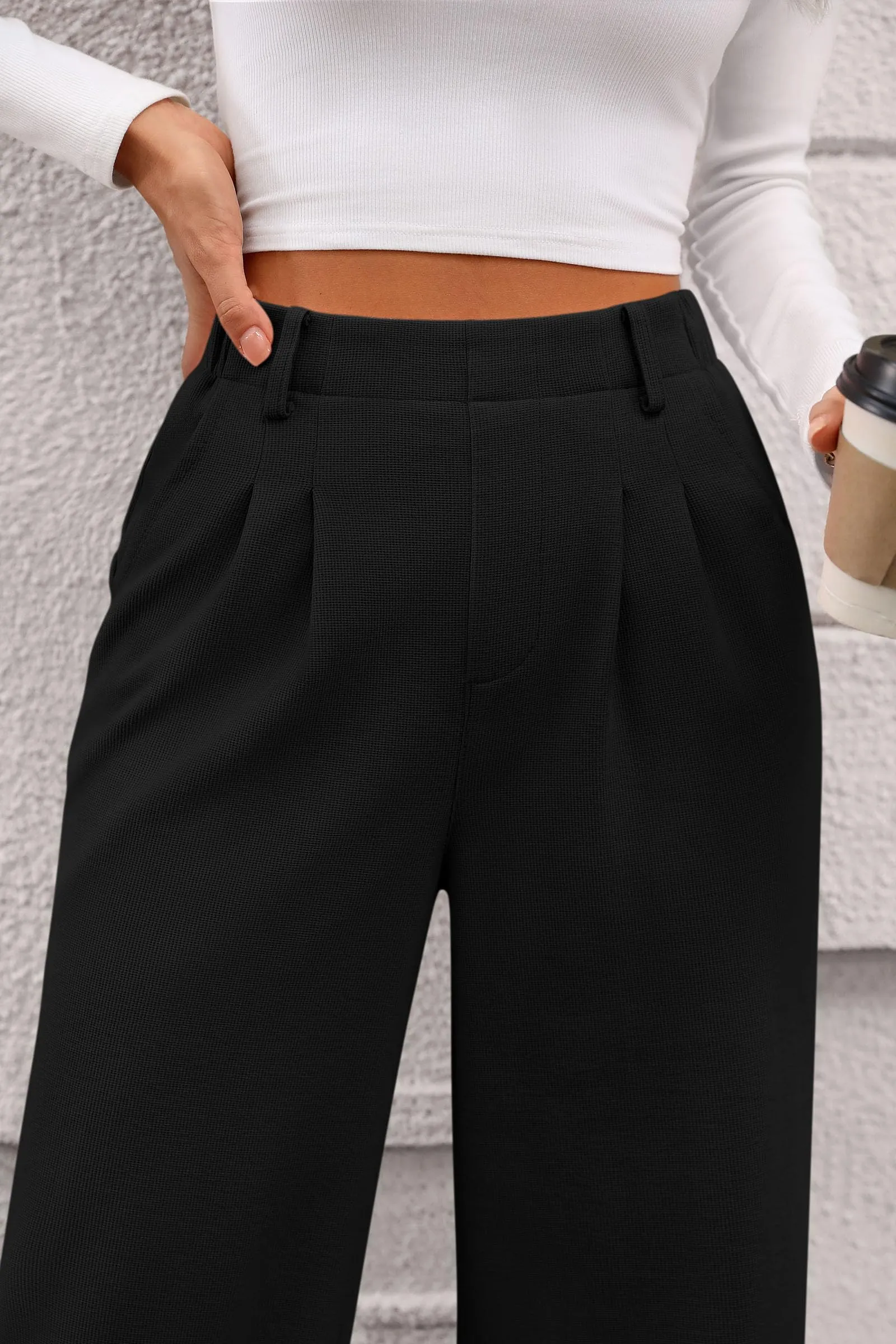 Wide Leg Casual High Elastic Waisted Work Office Palazzo Pants