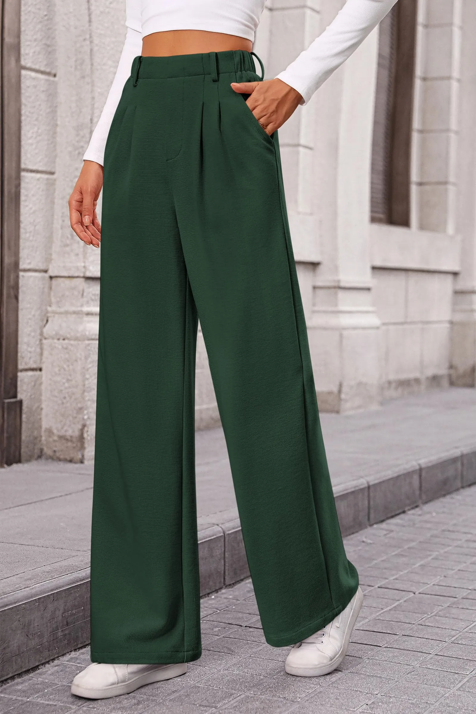Wide Leg Casual High Elastic Waisted Work Office Palazzo Pants