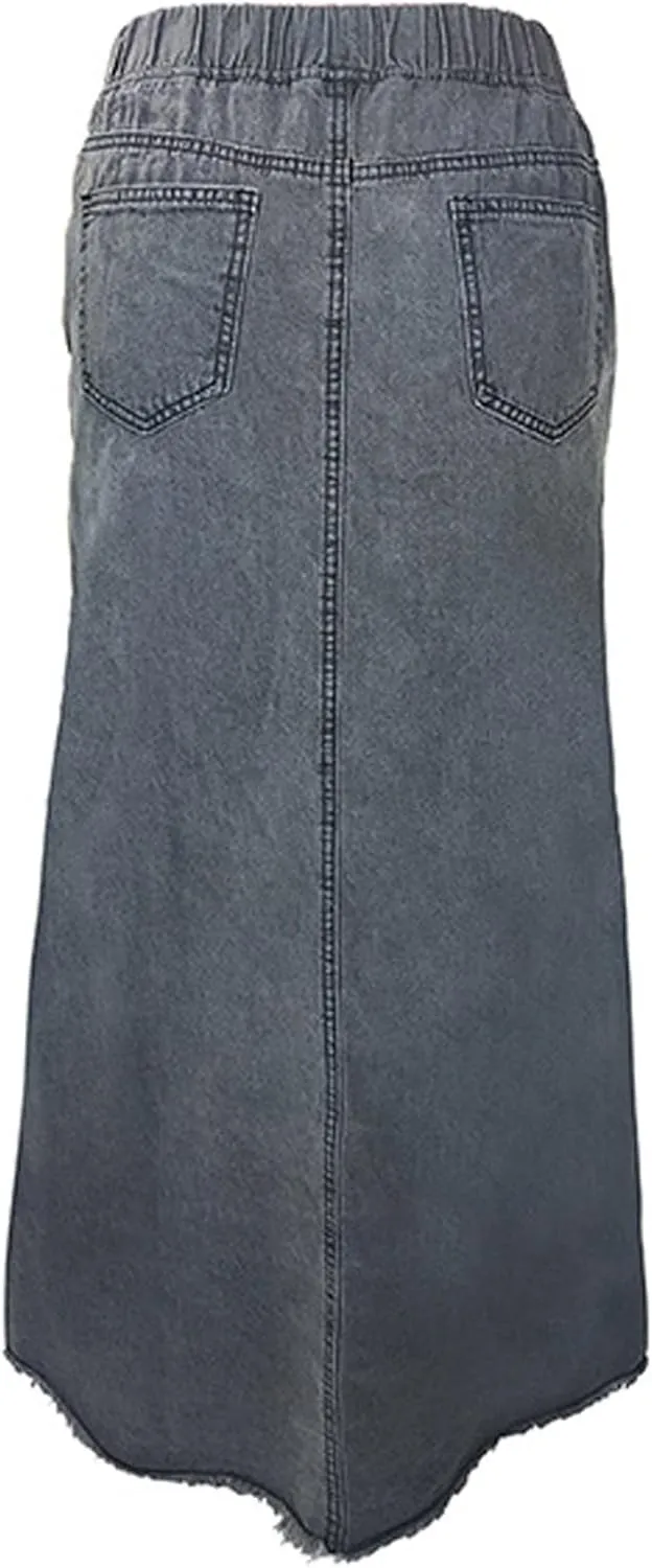 Women's Casual Elastic High Waist Denim Skirt A Line Jean Maxi Skirt Mopping Floor Length Long Skirts