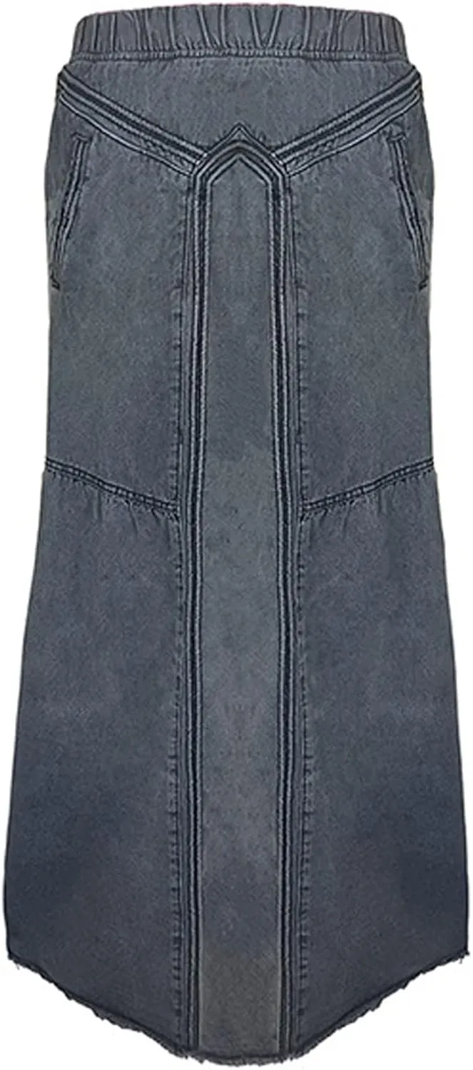 Women's Casual Elastic High Waist Denim Skirt A Line Jean Maxi Skirt Mopping Floor Length Long Skirts