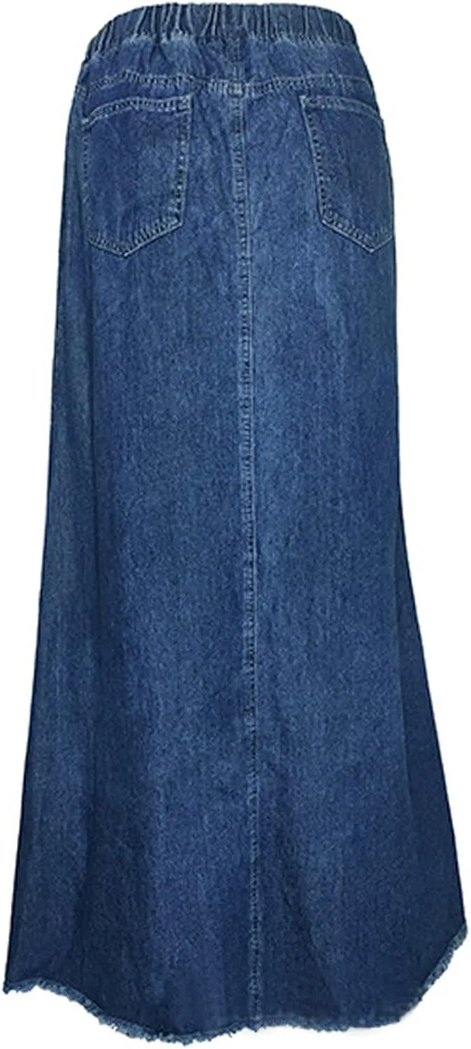 Women's Casual Elastic High Waist Denim Skirt A Line Jean Maxi Skirt Mopping Floor Length Long Skirts