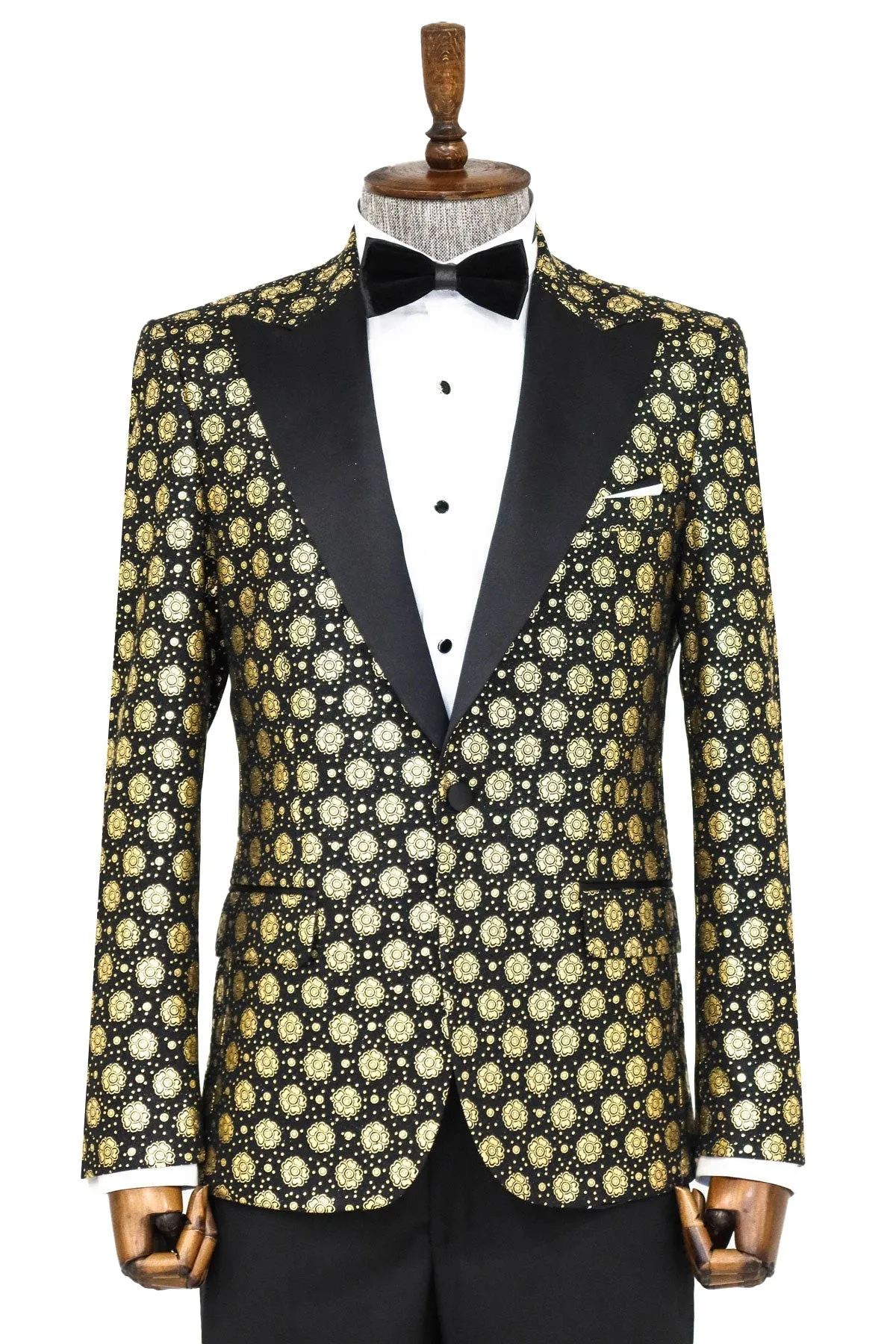 WSS Floral Patterned Peak Lapel Black Men Prom Blazer  - Singen
